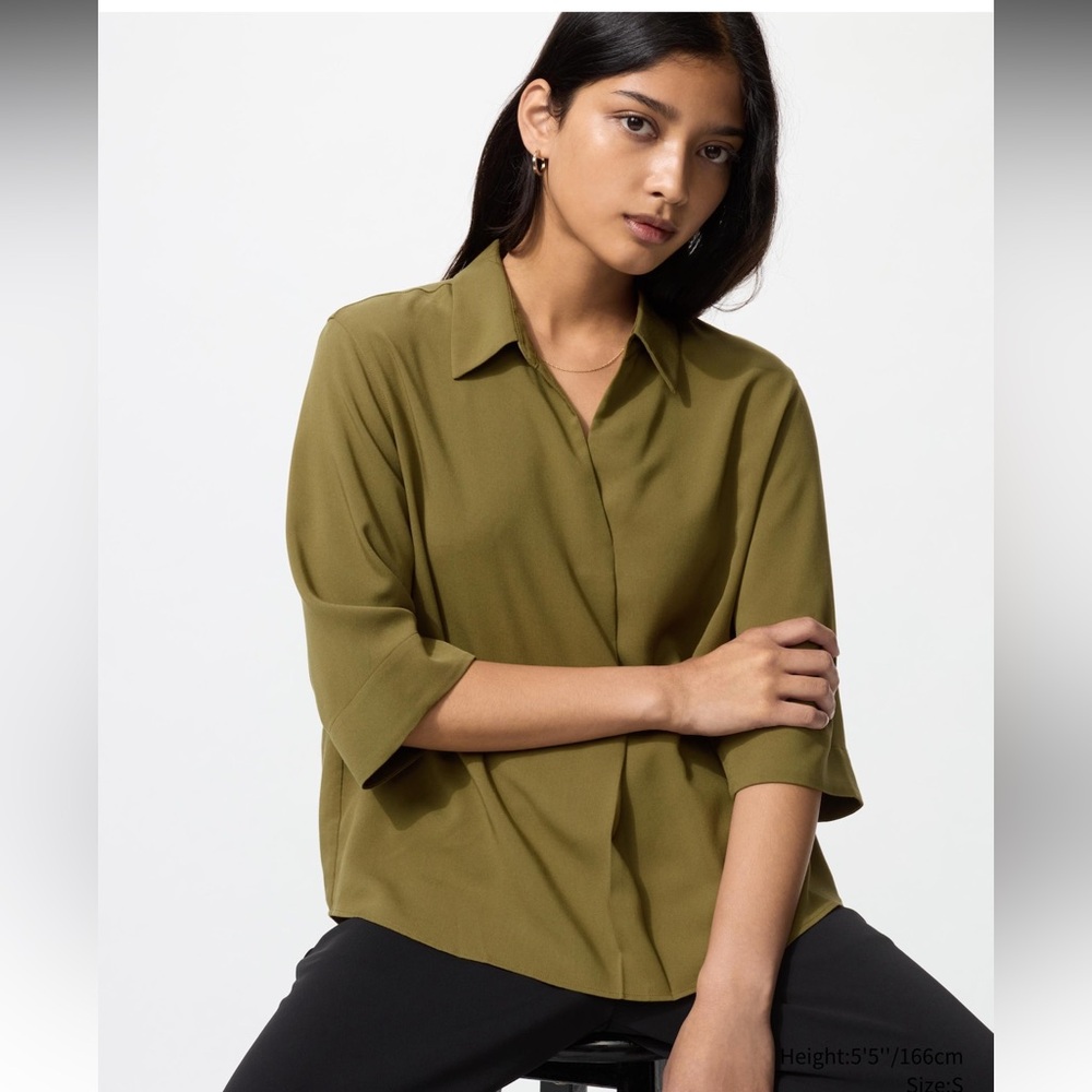 Uniqlo Olive Women's Skipper Rayon Blouse XL